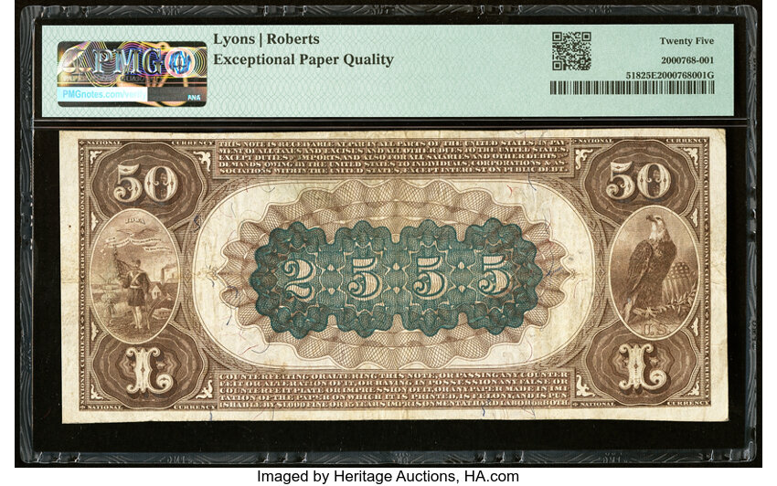 image for: Nevada, IA - $50 1882 Brown Back Fr. 518 The First National Bank Ch. # (M)2555 PMG Very Fine 25 EPQ....