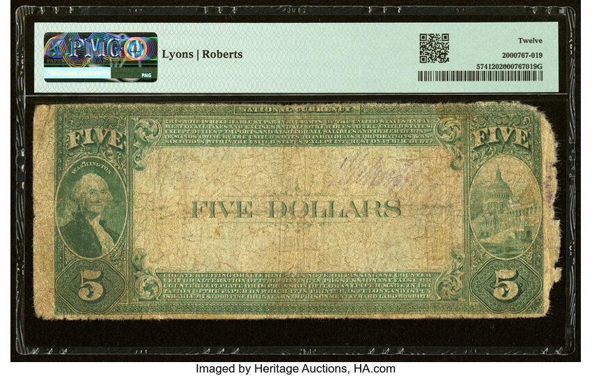image for: Nevada, IA - $5 1882 Value Back Fr. 574 The First National Bank Ch. # (M)2555 PMG Fine 12....