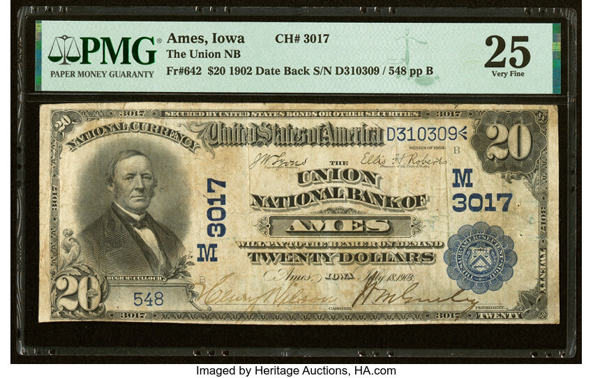 image for: Ames, IA - $20 1902 Date Back Fr. 642 The Union National Bank Ch. # (M)3017 PMG Very Fine 25....