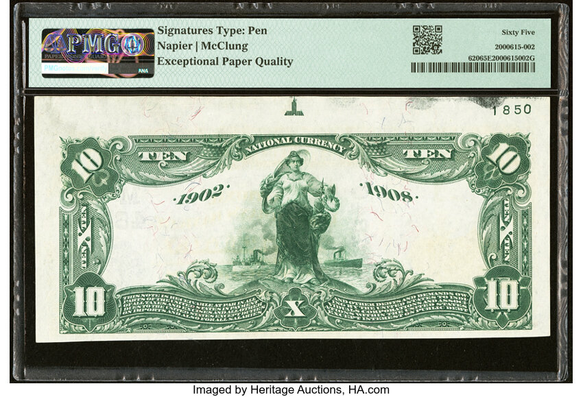 image for: Serial Number 1 Muskegon, MI - $10 1902 Date Back Fr. 620 The National Lumberman's Bank Ch. # (M)4840 PMG Gem Uncirculated 65 ...