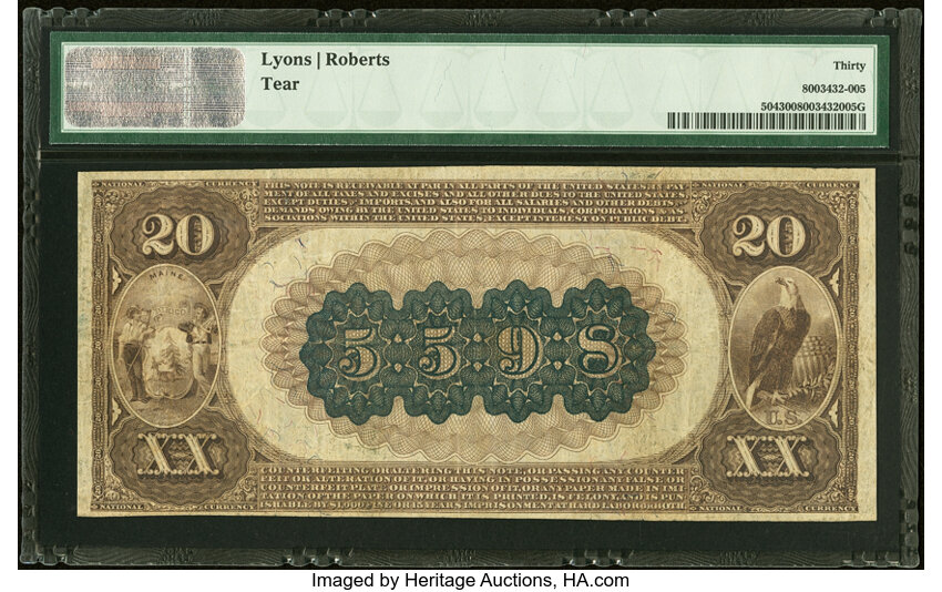 image for: Boothbay Harbor, ME - $20 1882 Brown Back Fr. 504 The First National Bank Ch. # (N)5598 PMG Very Fine 30....