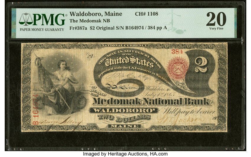 image for: Waldoboro, ME - $2 Original Fr. 387a The Medomak National Bank Ch. # 1108 PMG Very Fine 20....