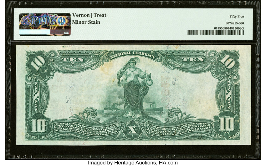 image for: Serial Number 1 Bar Harbor, ME - $10 1902 Red Seal Fr. 615 The First National Bank Ch. # (N)3941 PMG About Uncirculated 55....