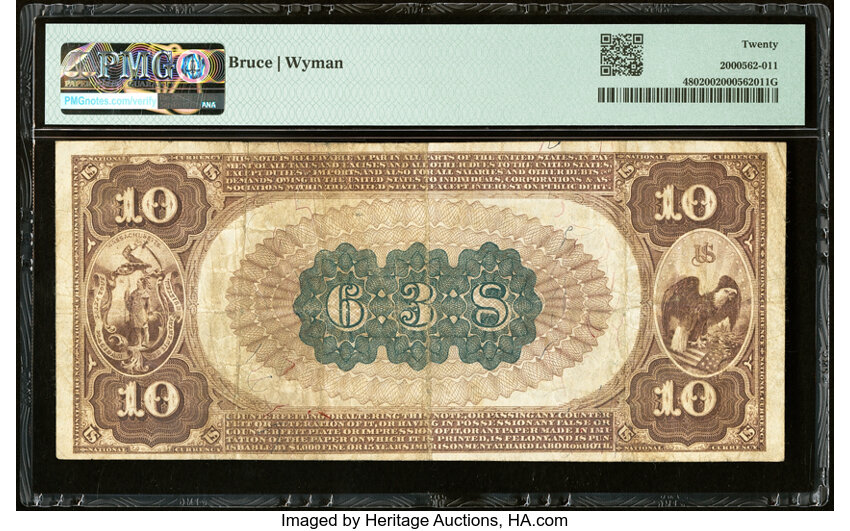image for: Lynn, MA - $10 1882 Brown Back Fr. 480 The First National Bank Ch. # 638 PMG Very Fine 20....