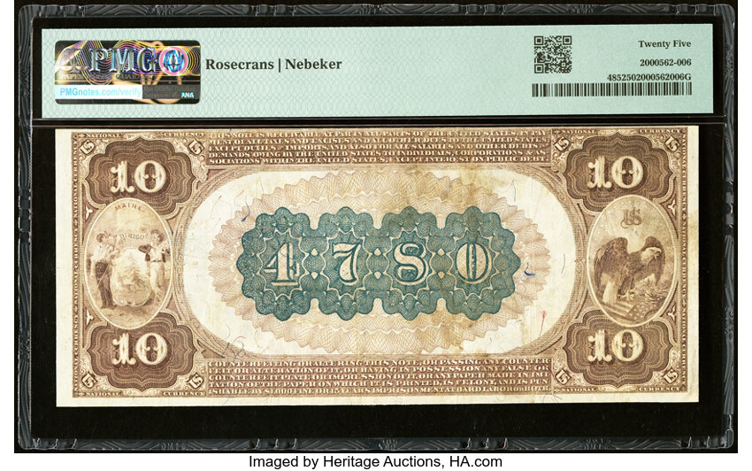 image for: Guilford, ME - $10 1882 Brown Back Fr. 485 The First National Bank Ch. # 4780 PMG Very Fine 25....