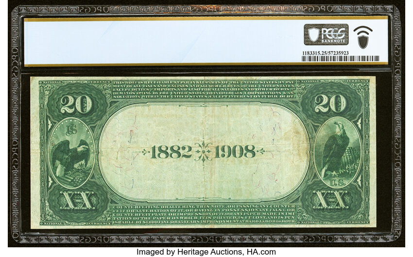 image for: Rockland, ME - $20 1882 Date Back Fr. 553 The North National Bank Ch. # (N)2371 PCGS Banknote Very Fine 25 PPQ....