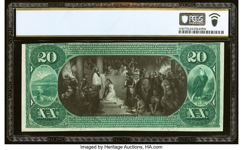 image for: Columbus, OH - $20 1875 Fr. 434 The Fourth National Bank Ch. # 2423 PCGS Banknote Choice Unc 64 PPQ....