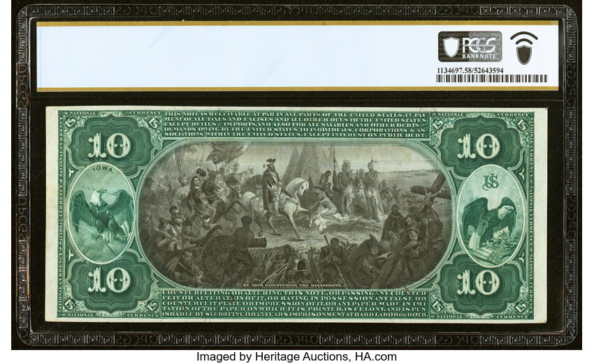 image for: Clinton, IA - $10 1875 Fr. 419 The City National Bank Ch. # 2469 PCGS Banknote Choice AU 58 PPQ....