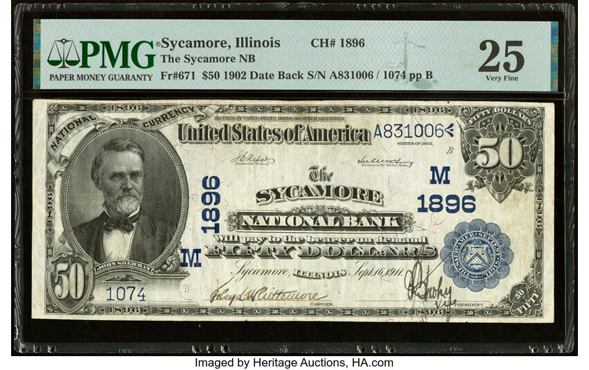image for: Sycamore, IL - $50 1902 Date Back Fr. 671 The Sycamore National Bank Ch. # (M)1896 PMG Very Fine 25....