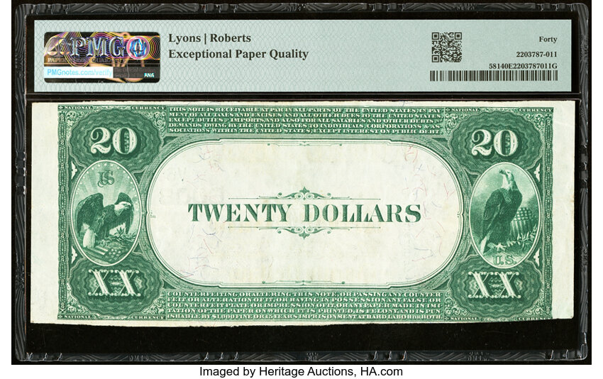 image for: Clifton Forge, VA - $20 1882 Value Back Fr. 581 The First National Bank Ch. # (S)6008 PMG Extremely Fine 40 EPQ....