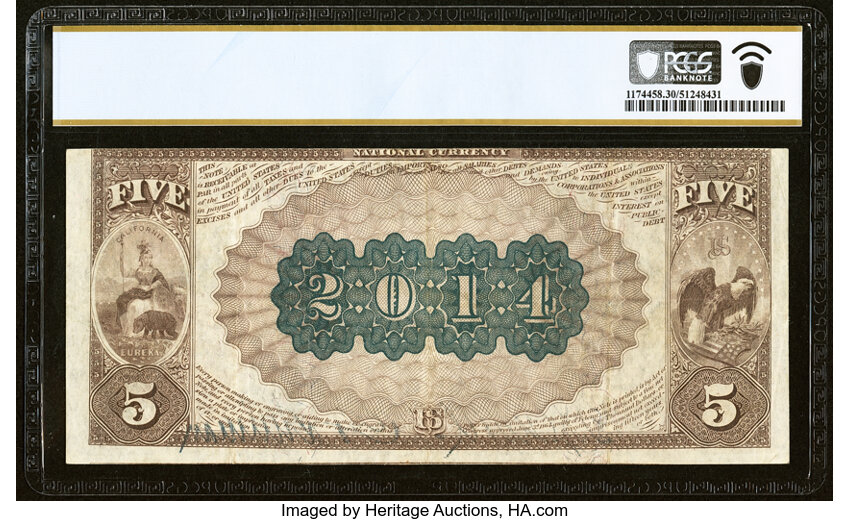image for: Sacramento, CA - $5 1882 Brown Back Fr. 472 The National Bank of D.O. Mills & Co. Ch. # (P)2014 PCGS Banknote Very Fine 30 PPQ...