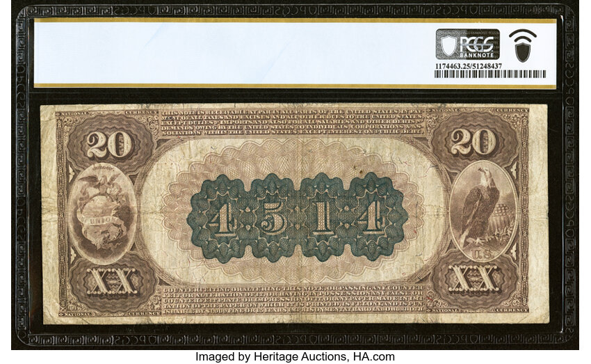 image for: Portland, OR - $20 1882 Brown Back Fr. 498 The United States National Bank Ch. # (P)4514 PCGS Banknote Very Fine 25....