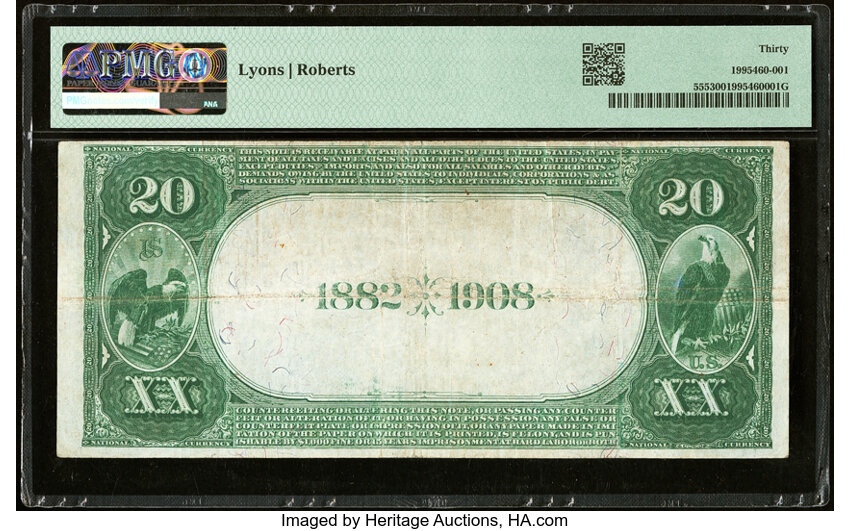 image for: Lynchburg, VA - $20 1882 Date Back Fr. 555 The National Exchange Bank Ch. # (S)2506 PMG Very Fine 30....