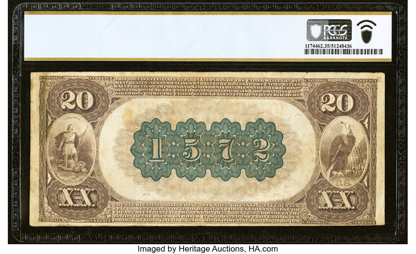 image for: Harrisonburg, VA - $20 1882 Brown Back Fr. 496 The First National Bank Ch. # (S)1572 PCGS Banknote Choice VF 35....