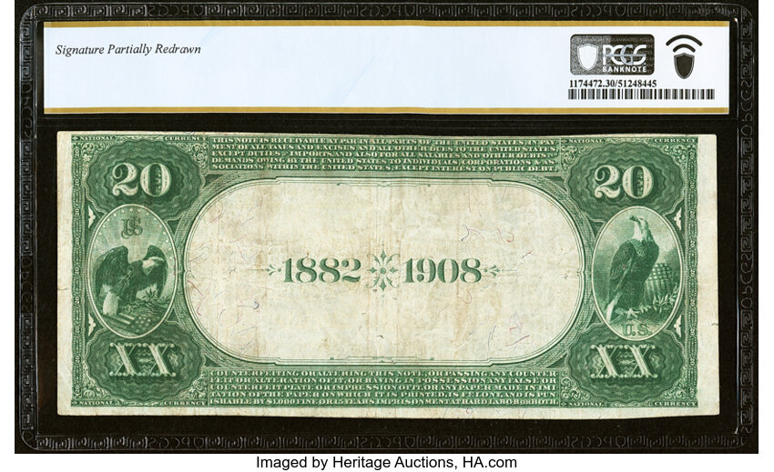 image for: Harrisonburg, VA - $20 1882 Date Back Fr. 555 The Rockingham National Bank Ch. # (S)5261 PCGS Banknote Very Fine 30....