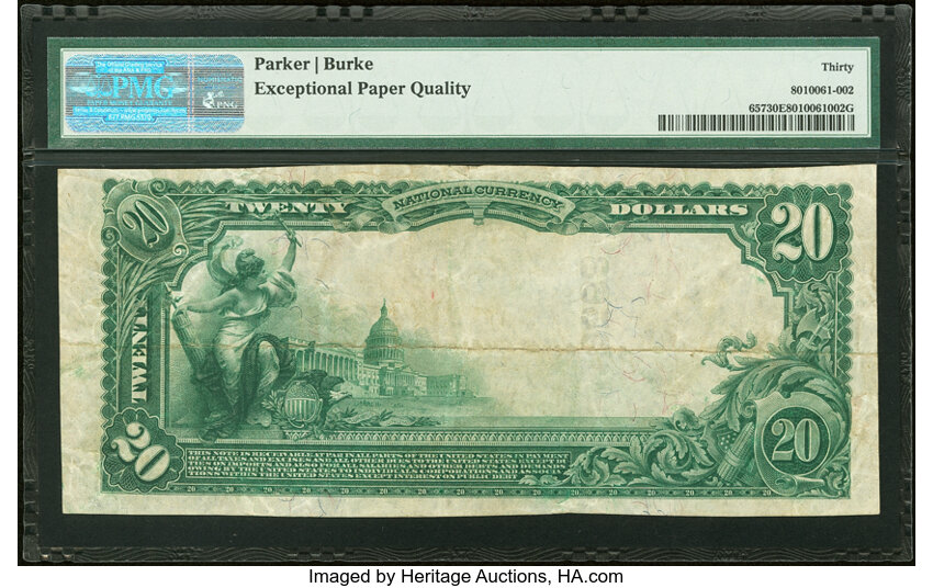 image for: New Market, VA - $20 1902 Plain Back Fr. 657 The First National Bank Ch. # 10568 PMG Very Fine 30 EPQ....