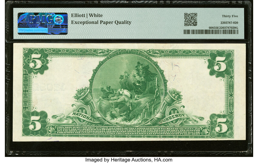image for: Poquoson, VA - $5 1902 Plain Back Fr. 608 The First National Bank Ch. # 12092 PMG Choice Very Fine 35 EPQ....