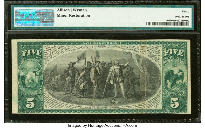image for: Portland, ME - $5 1875 Fr. 402 The Cumberland National Bank Ch. # 1511 PMG Very Fine 30....