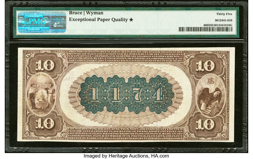 image for: Gardiner, ME - $10 1882 Brown Back Fr. 480 The Gardiner National Bank Ch. # (N)1174 PMG Choice Very Fine 35 EPQ*....
