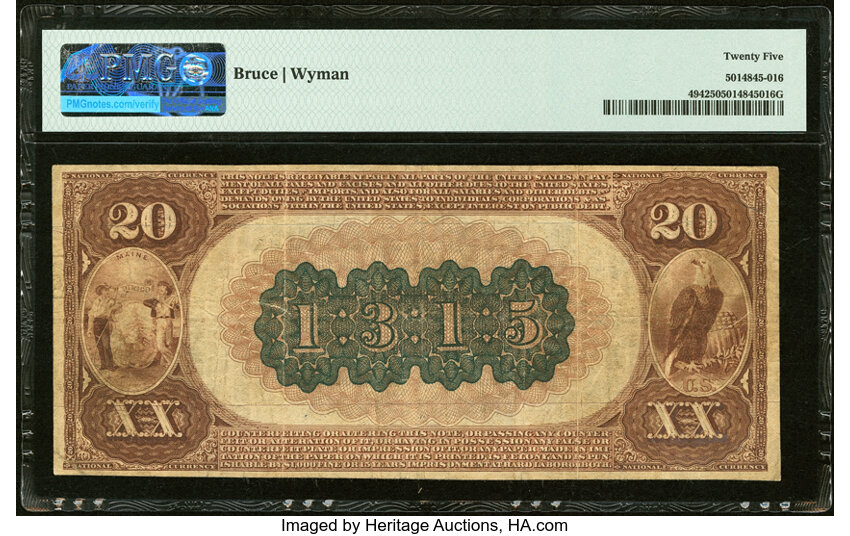 image for: Brunswick, ME - $20 1882 Brown Back Fr. 494 The Pejepscot National Bank Ch. # 1315 PMG Very Fine 25....