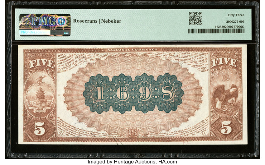 image for: Burlington, VT - $5 1882 Brown Back Fr. 472 The Howard National Bank Ch. # 1698 PMG About Uncirculated 53....