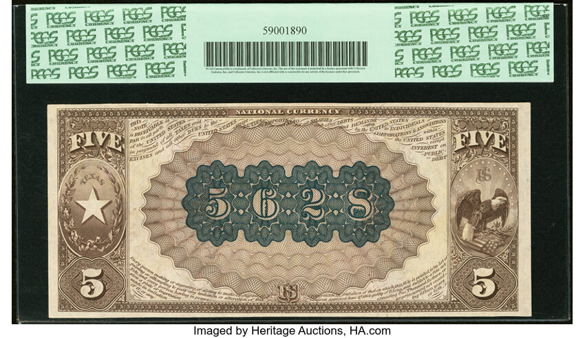 image for: Shiner, TX - $5 1882 Brown Back Fr. 477 The First National Bank Ch. # (S)5628 PCGS Gem New 66PPQ....