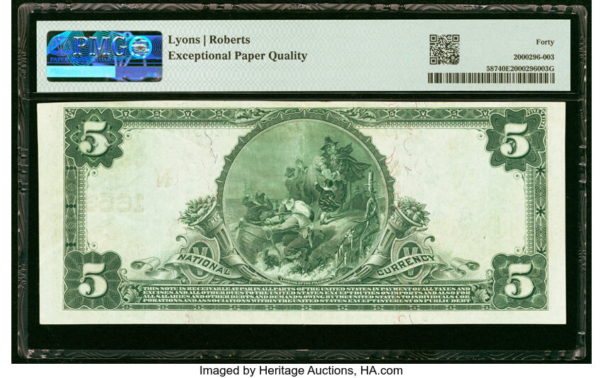 image for: Bellows Falls, VT - $5 1902 Red Seal Fr. 587 The National Bank of Bellows Falls Ch. # (N)1653 PMG Extremely Fine 40 EPQ....