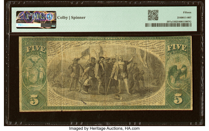 image for: New York, NY - $5 Original Fr. 397a The American National Bank Ch. # 750 PMG Choice Fine 15....