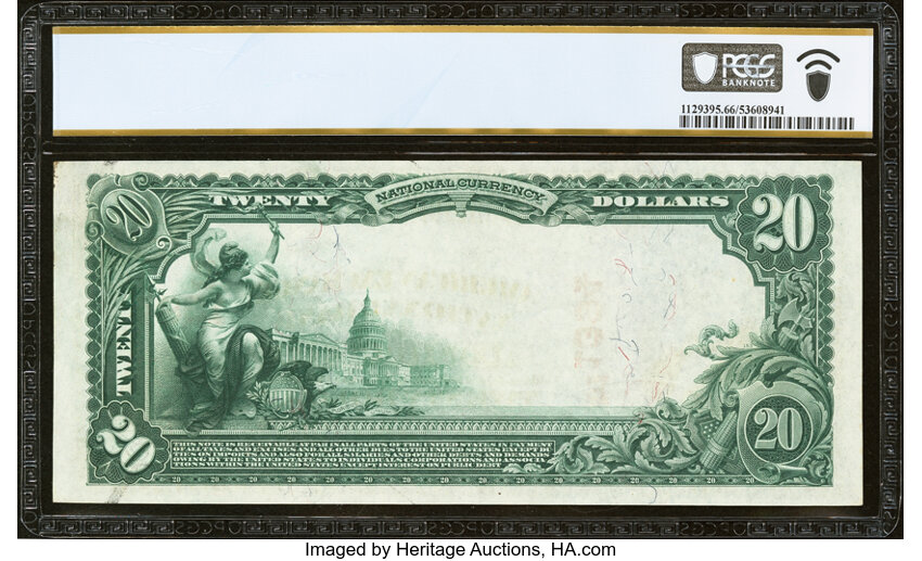 image for: New York, NY - $20 1902 Red Seal Fr. 640 The American Exchange National Bank Ch. # (E)1394 PCGS Banknote Gem Unc 66 PPQ....