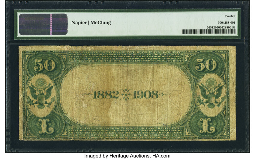 image for: Albuquerque, NM - $50 1882 Date Back Fr. 565 The First National Bank Ch. # (W)2614 PMG Fine 12....