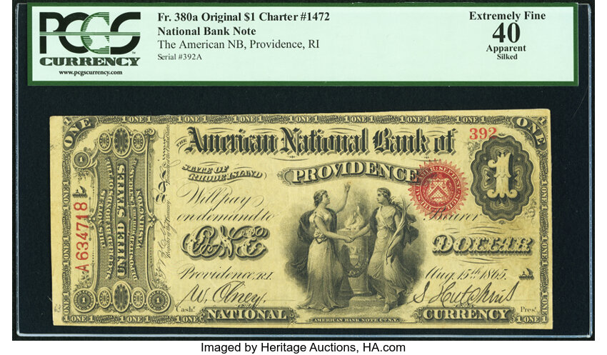 image for: Providence, RI - $1 Original Fr. 380a The American National Bank Ch. # 1472 PCGS Apparent Extremely Fine 40....