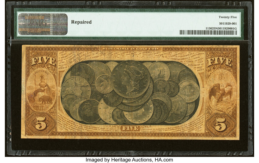 image for: San Francisco, CA - $5 1870 Fr. 1136 The First National Gold Bank Ch. # 1741 PMG Very Fine 25 Net....