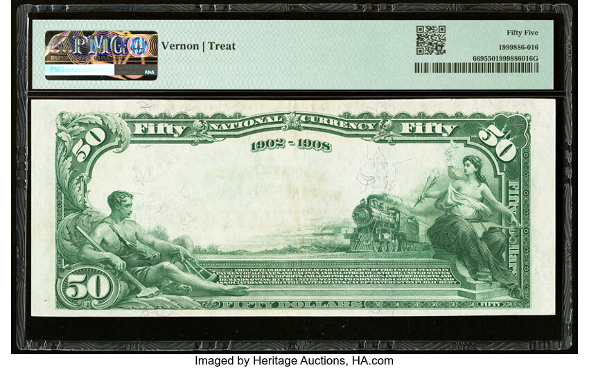 image for: Aurora, IL - $50 1902 Date Back Fr. 669 The Merchants National Bank Ch. # (M)3854 PMG About Uncirculated 55....