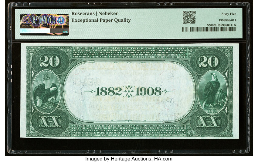 image for: Pittsburgh, PA - $20 1882 Date Back Fr. 550 The Columbia National Bank Ch. # (E)4910 PMG Gem Uncirculated 65 EPQ....