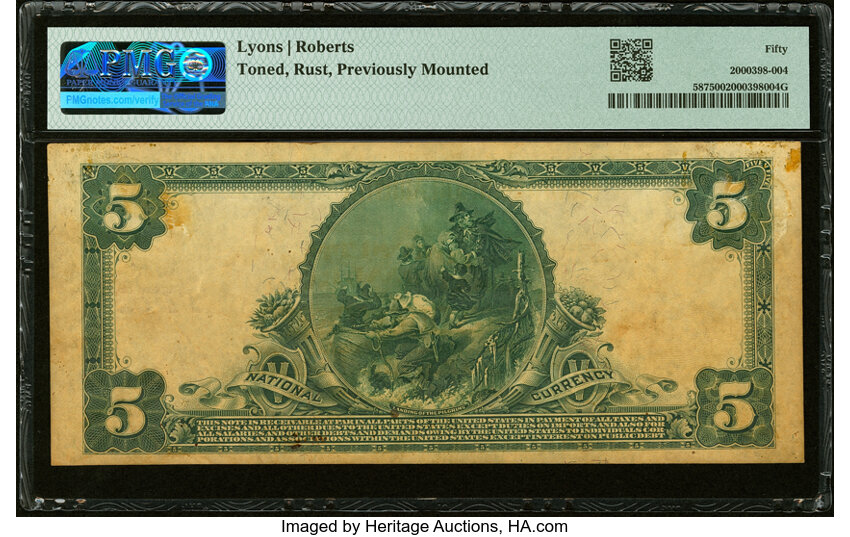 image for: Sacramento, CA - $5 1902 Red Seal Fr. 587 The Fort Sutter National Bank Ch. # (P)7776 PMG About Uncirculated 50....