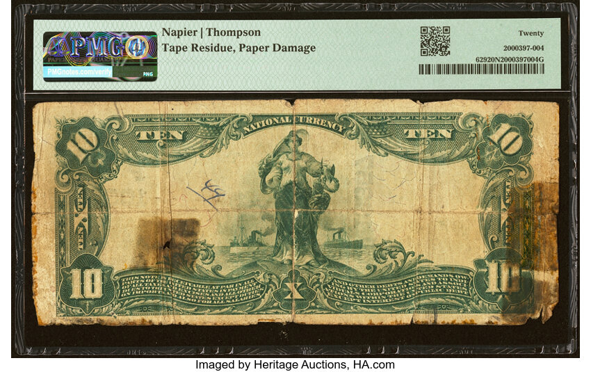 image for: Bakersfield, CA - $10 1902 Plain Back Fr. 629 The National Bank of Bakersfield Ch. # (P)10357 PMG Very Fine 20 Net....