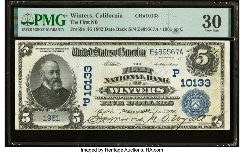 image for: Winters, CA - $5 1902 Date Back Fr. 594 The First National Bank Ch. # (P)10133 PMG Very Fine 30....