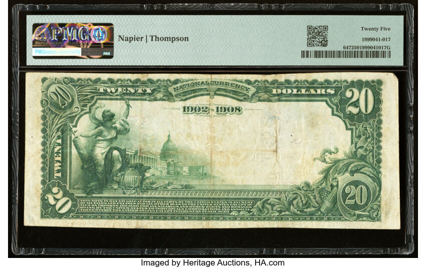 image for: Fowler, CA - $20 1902 Date Back Fr. 647 The Fowler National Bank Ch. # (P)10312 PMG Very Fine 25....