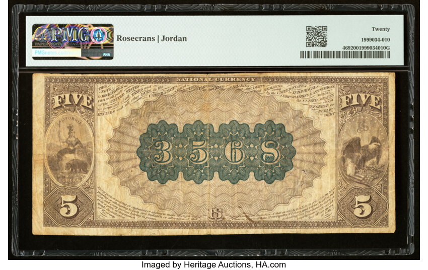 image for: Pasadena, CA - $5 1882 Brown Back Fr. 469 The Pasadena National Bank Ch. # (P)3568 PMG Very Fine 20....