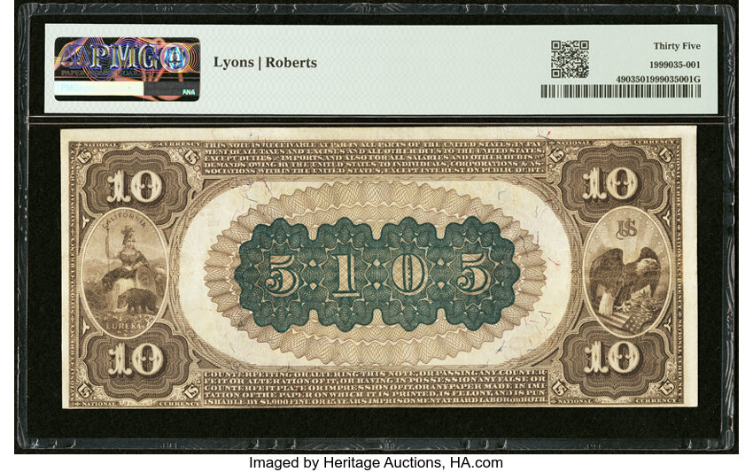 image for: San Francisco, CA - $10 1882 Brown Back Fr. 490 Wells Fargo Nevada National Bank Ch. # (P)5105 PMG Choice Very Fine 35....