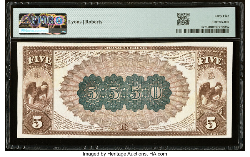 image for: Honolulu, HI - $5 1882 Brown Back Fr. 477 The First National Bank of Hawaii at Honolulu Ch. # (P)5550 PMG Choice Extremely Fin...