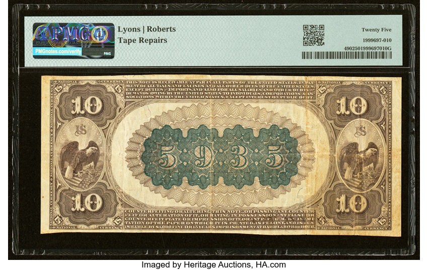 image for: Wetumka, Indian Territory - $10 1882 Brown Back Fr. 490 The First National Bank Ch. # (W)5935 PMG Very Fine 25....