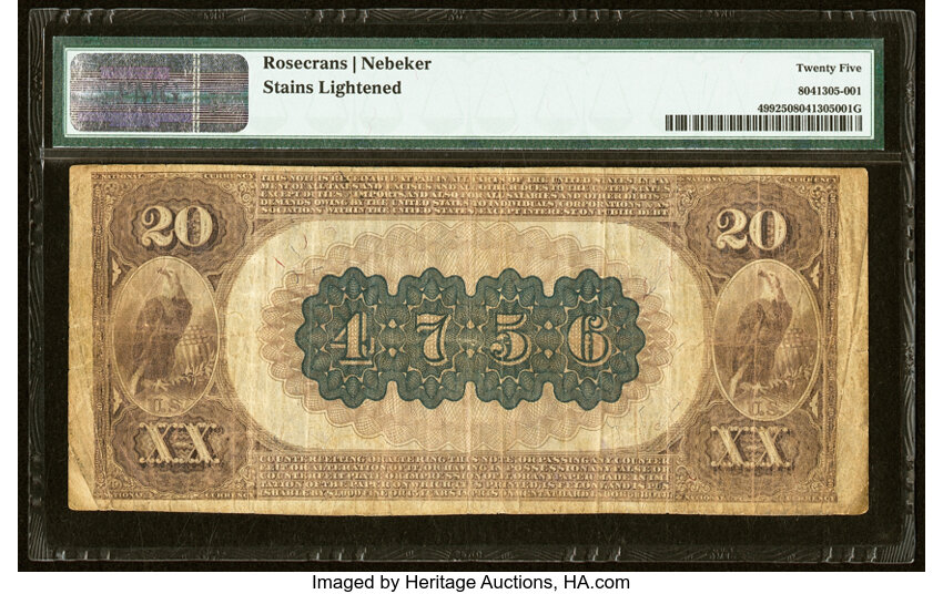 image for: Purcell, Indian Territory - $20 1882 Brown Back Fr. 499 The Chickasaw National Bank Ch. # (W)4756 PMG Very Fine 25....