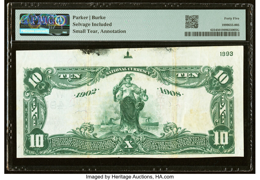 image for: Serial Number 1 Laramie, WY - $10 1902 Date Back Fr. 623 The First National Bank Ch. # (W)4989 PMG Choice Extremely Fine 45....