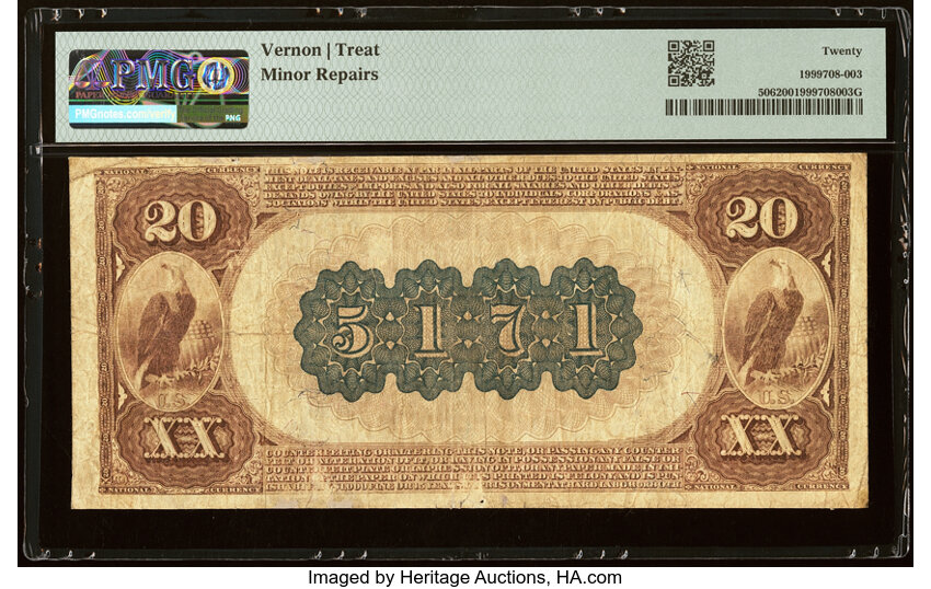 image for: Tulsa, OK - $20 1882 Brown Back Fr. 506 The First National Bank Ch. # (W)5171 PMG Very Fine 20....