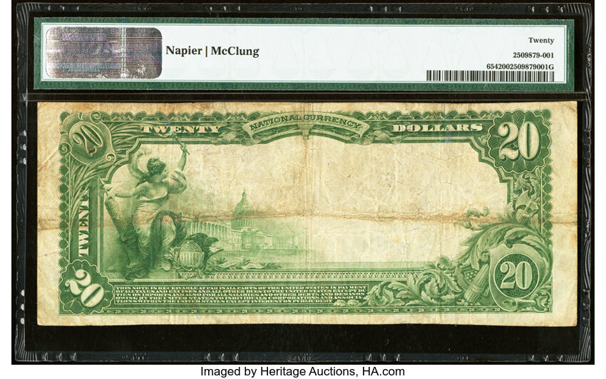 image for: Venice, CA - $20 1902 Plain Back Fr. 654 The First National Bank Ch. # 10233 PMG Very Fine 20....