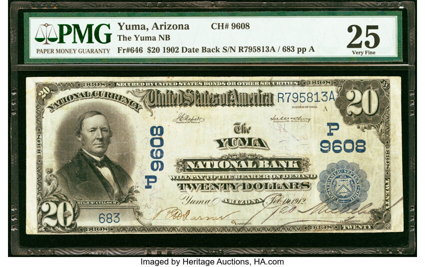 image for: Yuma, AZ - $20 1902 Date Back Fr. 646 The Yuma National Bank Ch. # (P)9608 PMG Very Fine 25....
