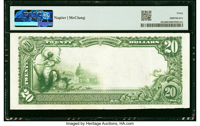 image for: Las Cruces, NM - $20 1902 Plain Back Fr. 654 The First National Bank Ch. # 7720 PMG Extremely Fine 40....