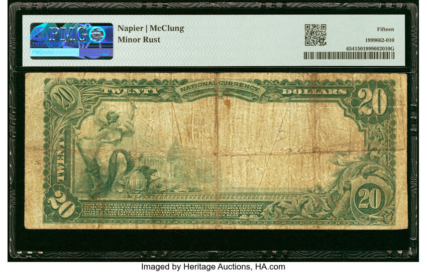image for: Clovis, NM - $20 1902 Plain Back Fr. 654 The First National Bank Ch. # (W)8784 PMG Choice Fine 15....