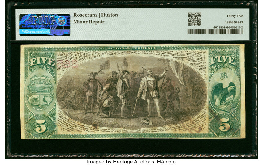 image for: Cheyenne, WY - $5 1875 Fr. 407 The Stock Growers National Bank Ch. # 2652 PMG Choice Very Fine 35....